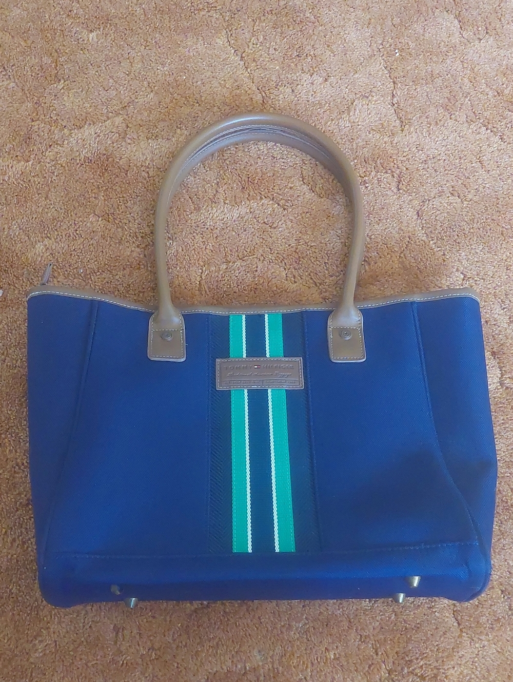 Tommy Hilfiger Navy Tote with Green Stripes